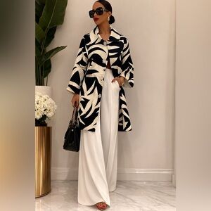 Julie Brown Abstract Print Jacket Black Cream Statement Blazer Rhinestones Sz S